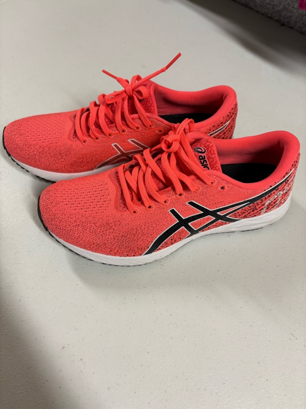 ASICS Coral-Red Knit Running Shoes
